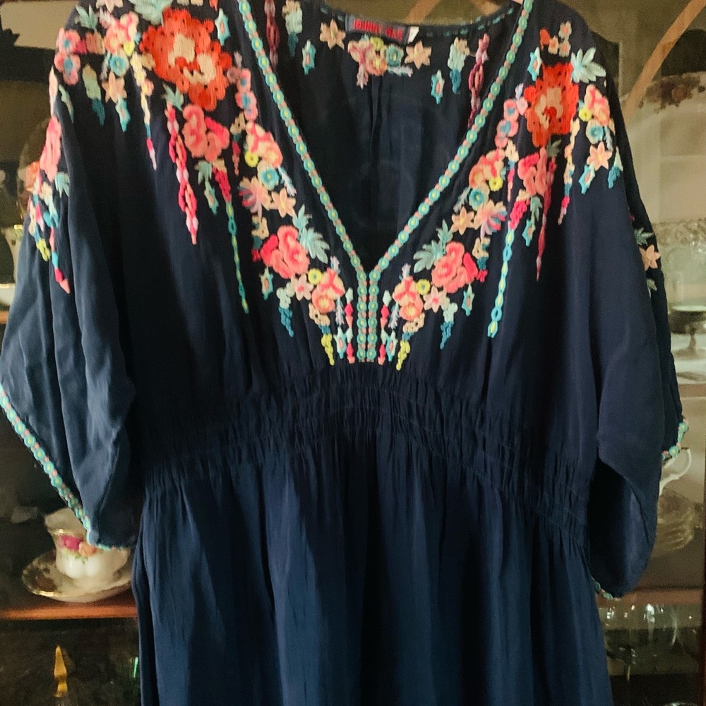 Johnny Was navy maxi dress with slip